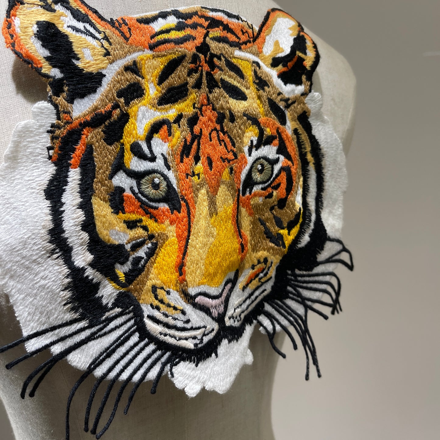 Embroidered Tiger Face Sew On Patch | 3D Beard Detail | Ferocious Applique