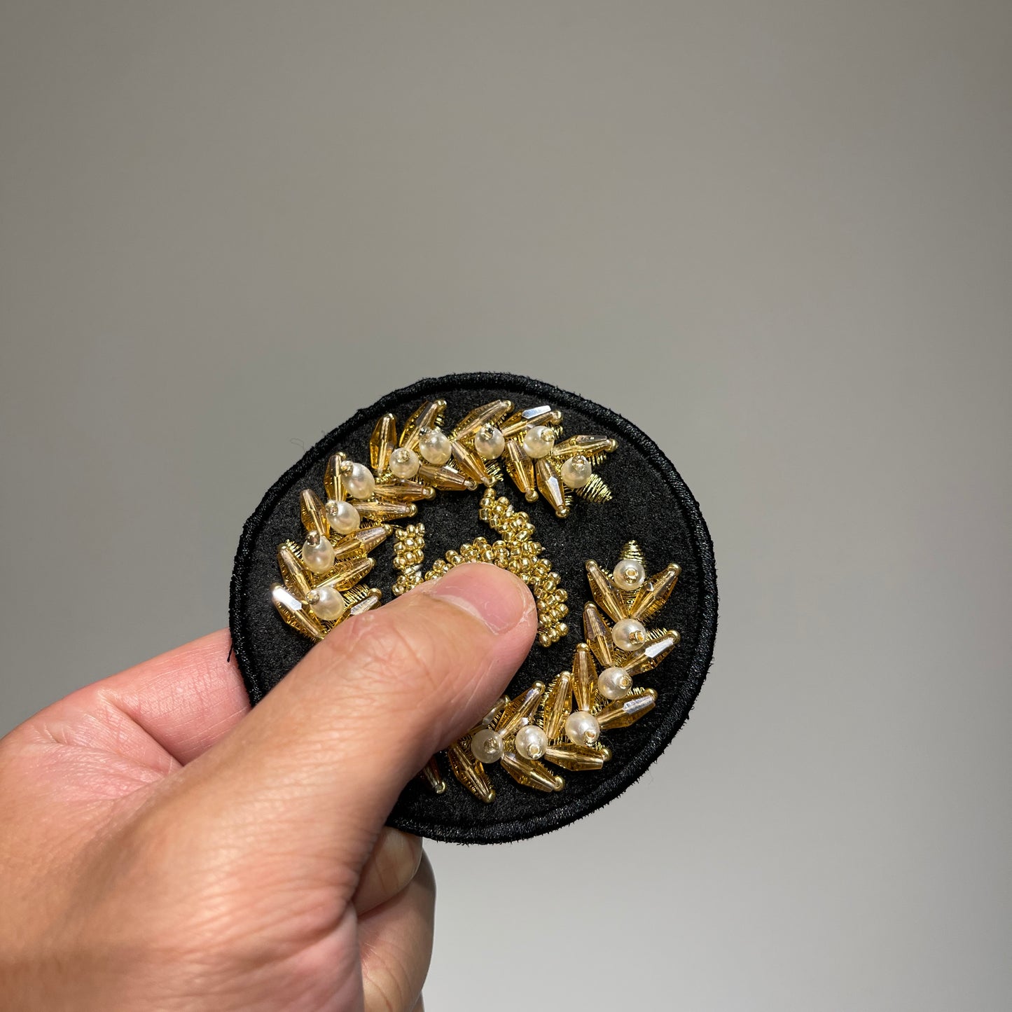 Gold Beaded Designer Circle Patch | Luxury Inspired Embellishment