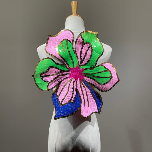 Extra Large Sequin Flower Patch | Pink, Blue, Green, Gold Sequin | Floral Applique