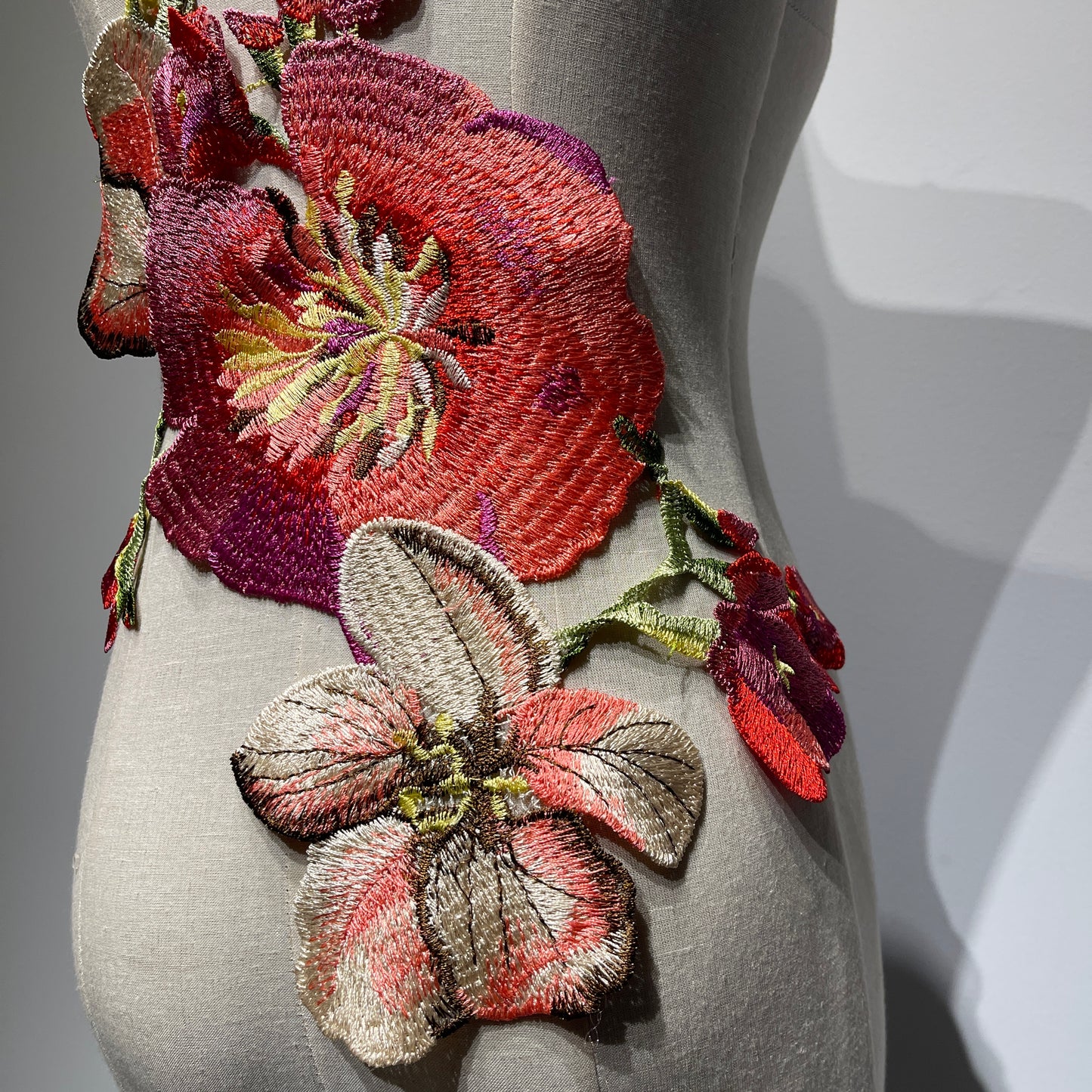 Vibrant Red Lotus Flower Patch - Oversized Embroidered Appliqué