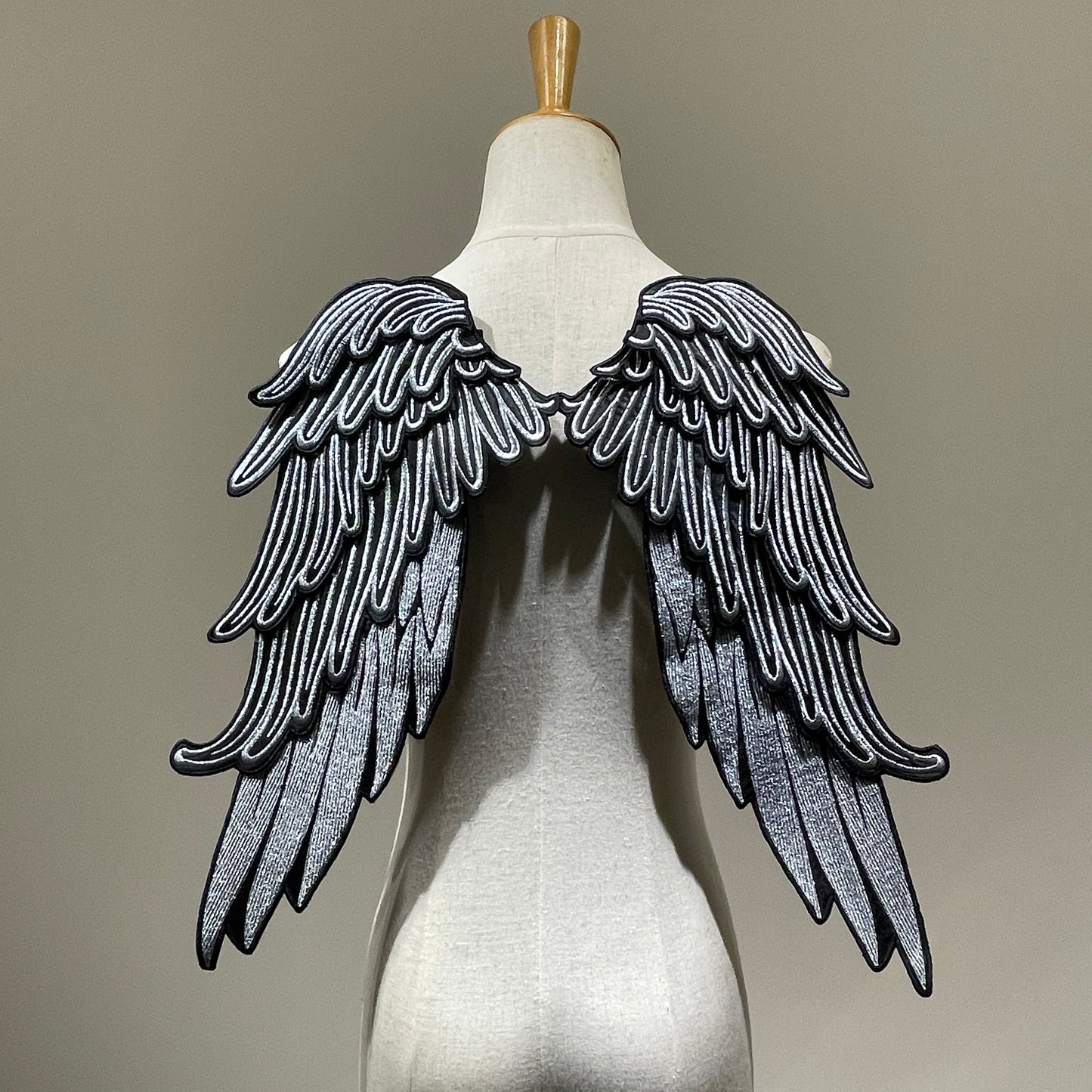 Large Silver 3D Embroidered Angel Wings Patch | Heavenly Applique