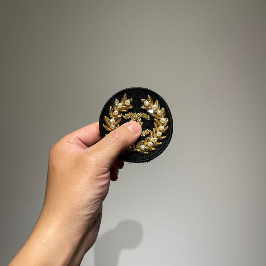 Gold Beaded Designer Circle Patch | Luxury Inspired Embellishment