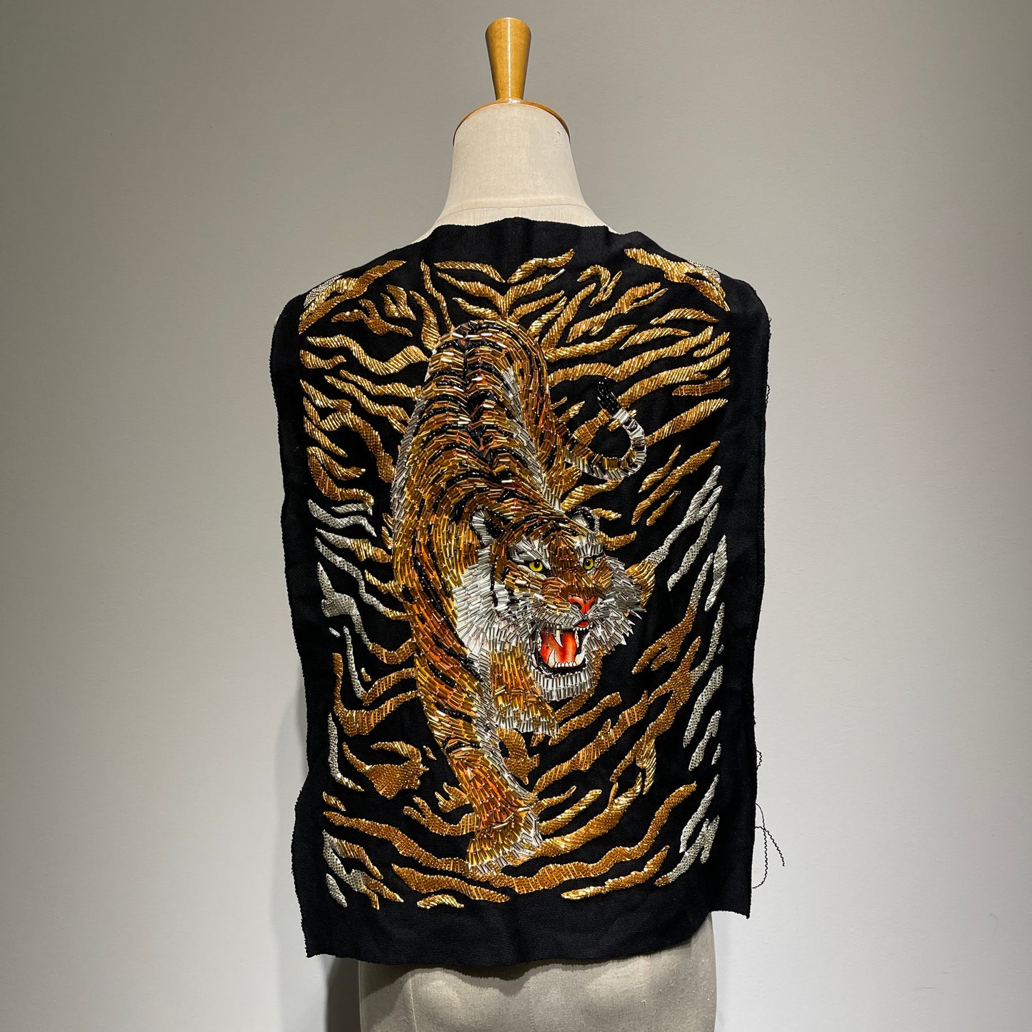 Extra Large Beaded Tiger Patch - Shimmering Gold & Silver Accents