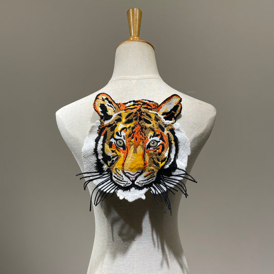 Embroidered Tiger Face Sew On Patch | 3D Beard Detail | Ferocious Applique