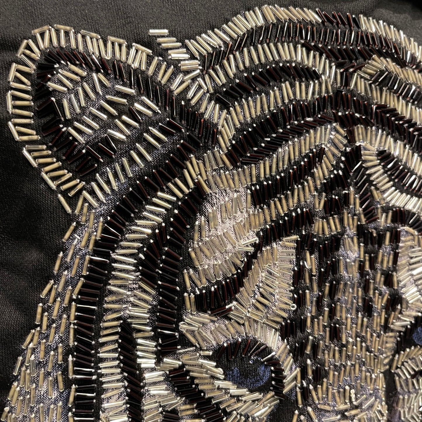 Extra Large Beaded White Tiger Head Patch | Tiger Head Print with Intricate Beading
