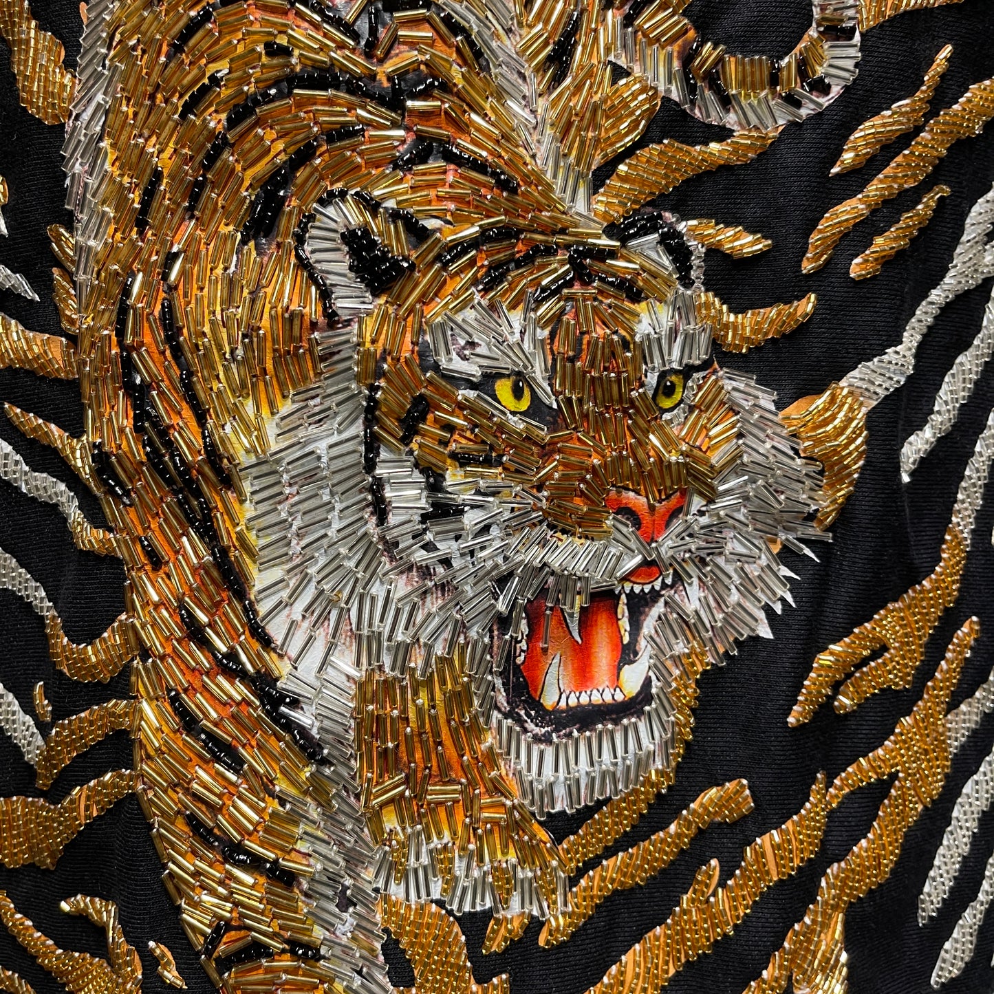 Extra Large Beaded Tiger Patch - Shimmering Gold & Silver Accents