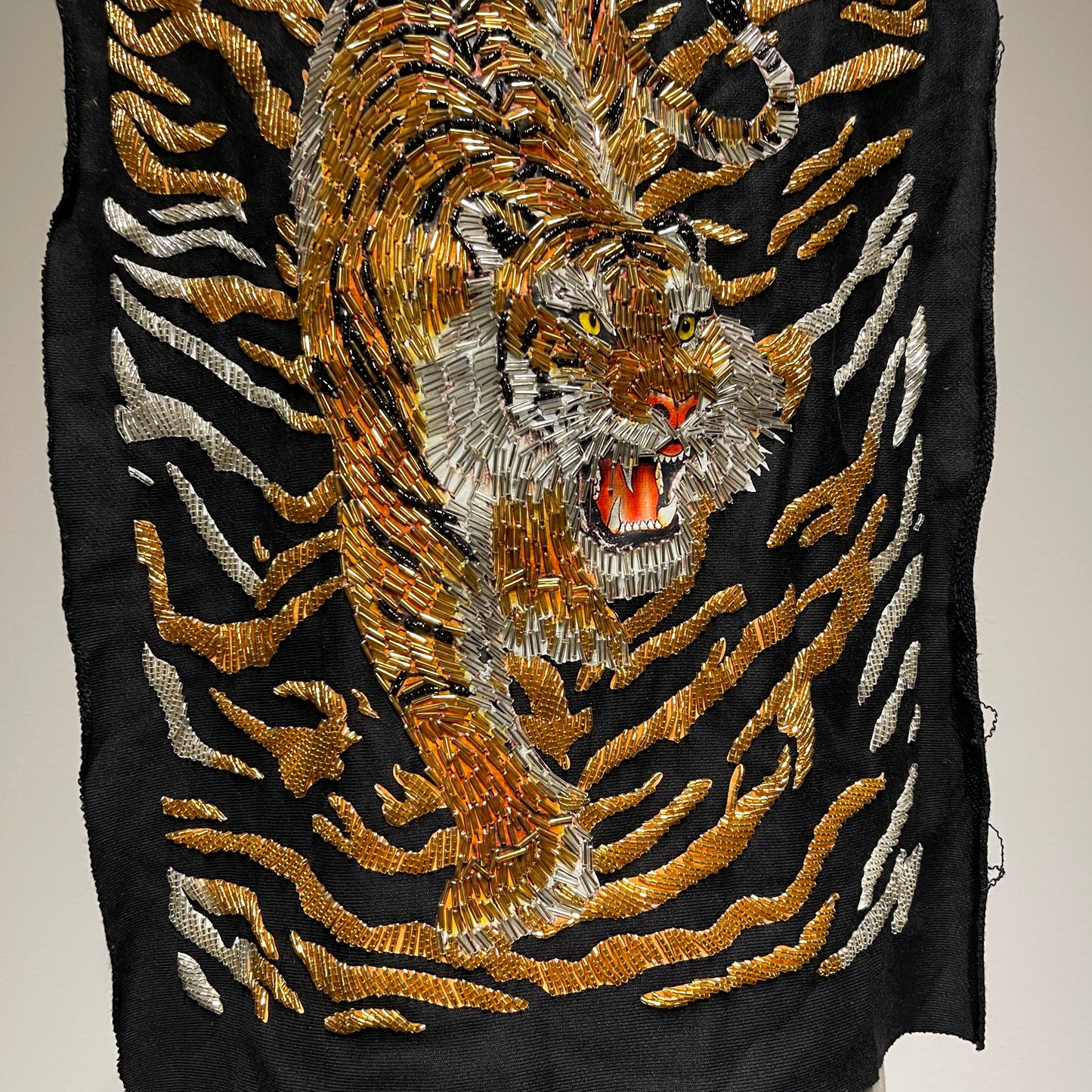 Extra Large Beaded Tiger Patch - Shimmering Gold & Silver Accents