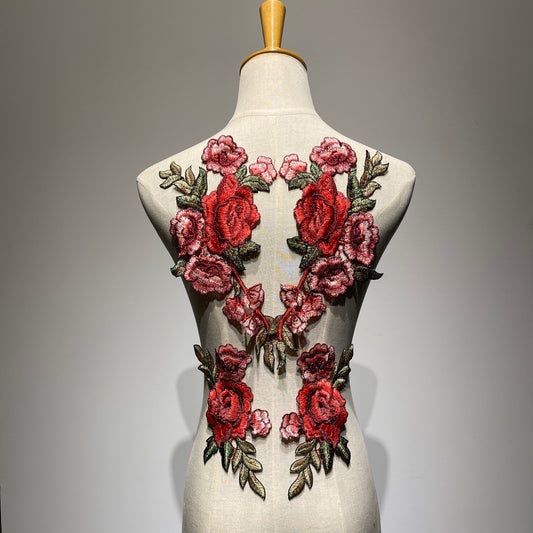 Hand-Stitched Red Flower Appliqué Patch