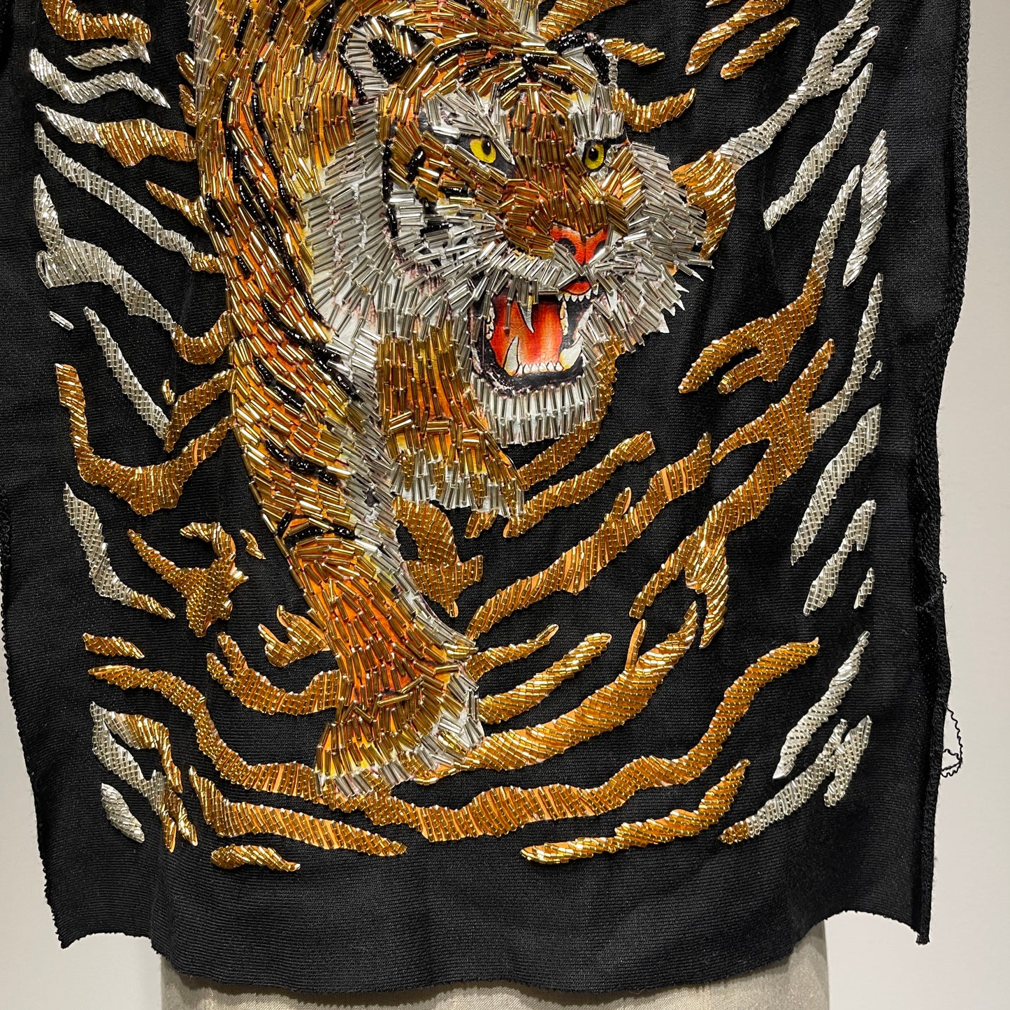 Extra Large Beaded Tiger Patch - Shimmering Gold & Silver Accents
