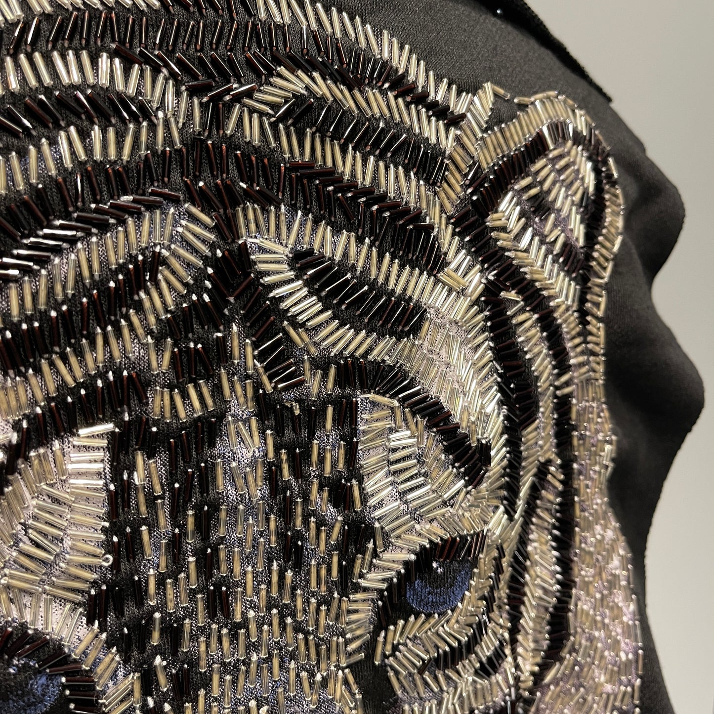 Extra Large Beaded White Tiger Head Patch | Tiger Head Print with Intricate Beading