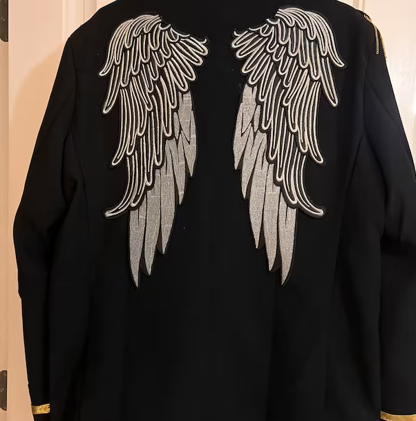 Large Silver 3D Embroidered Angel Wings Patch | Heavenly Applique