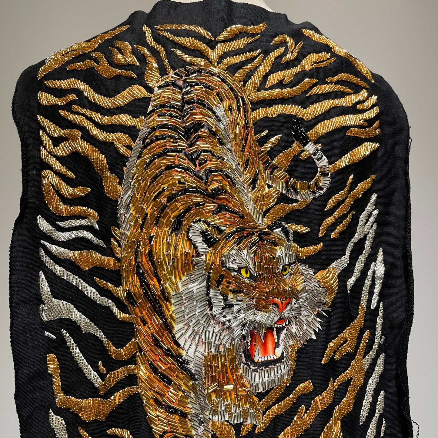 Extra Large Beaded Tiger Patch - Shimmering Gold & Silver Accents