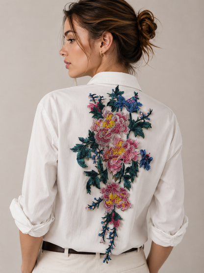 Large Floral Peony Embroidered Lace Patch | Pink Rose & Teal Leaf Bodice Applique for Dresses - 70x30cm⁠