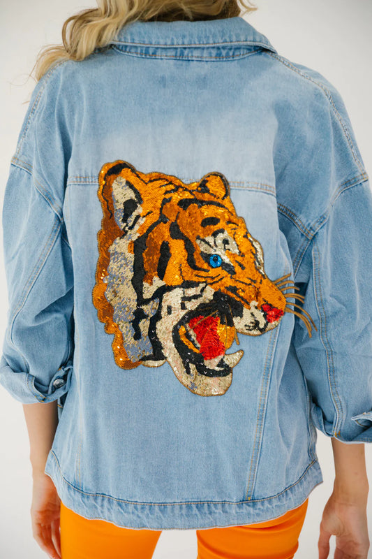 Sparkling Sequin Tiger Head Sew-on Patch