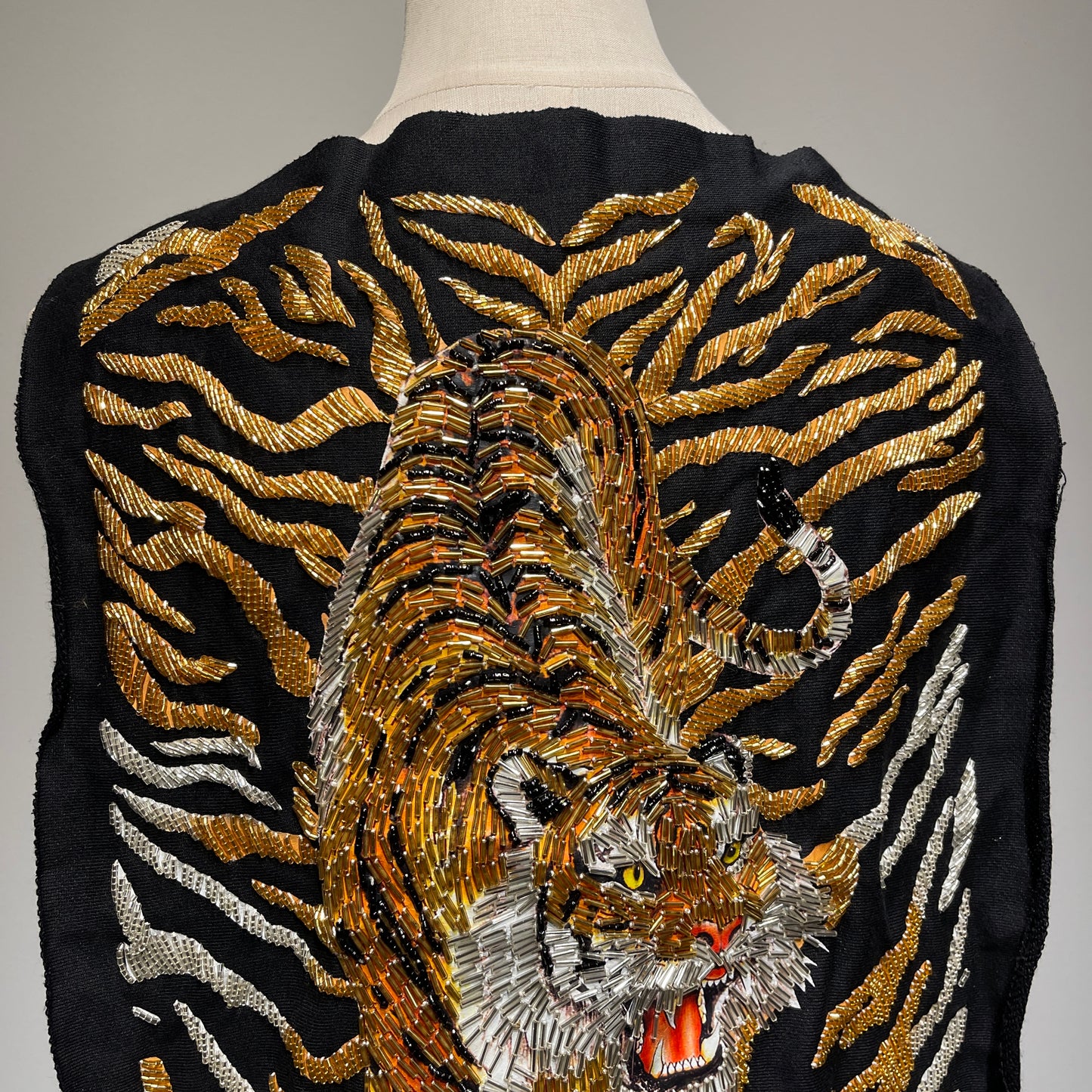 Extra Large Beaded Tiger Patch - Shimmering Gold & Silver Accents