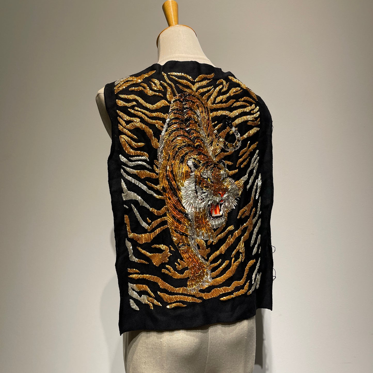 Extra Large Beaded Tiger Patch - Shimmering Gold & Silver Accents