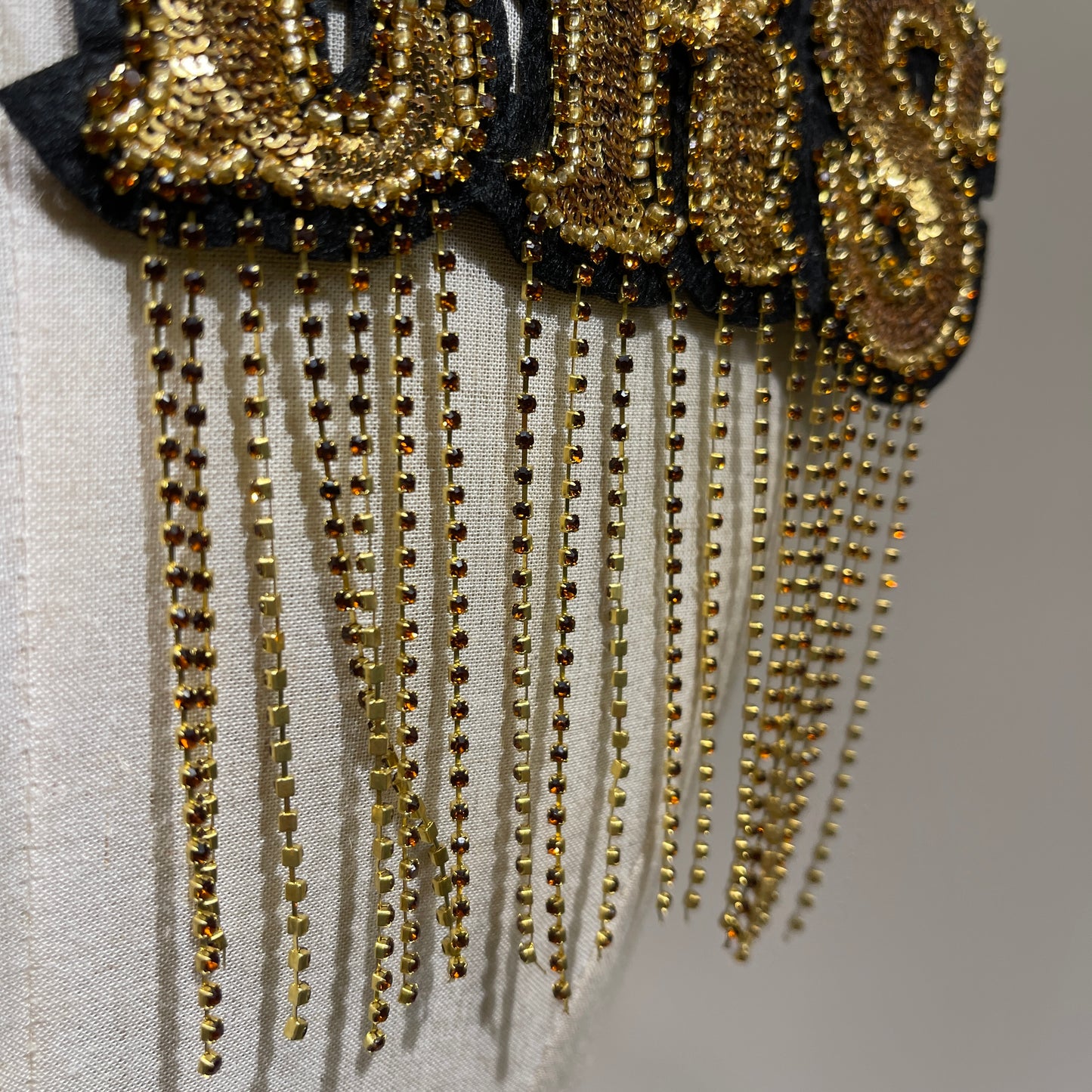 Gold Sequin LOVERS Letter Patch | Handmade Rhinestone Accents & Tassels