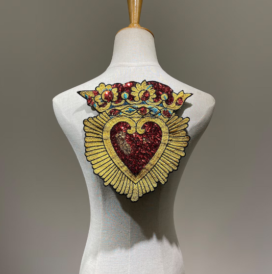 Large Sequinned Sacred Heart Sew-on Patch