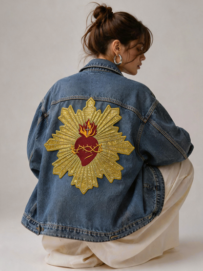 Grand Sunburst Sacred Heart Sequin Embroidered Patch (28x28cm)
