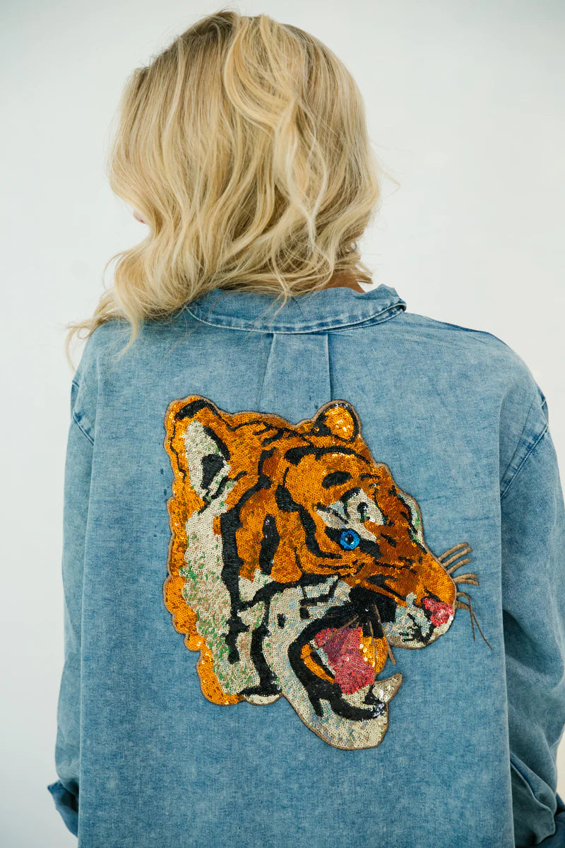 Sparkling Sequin Tiger Head Sew-on Patch