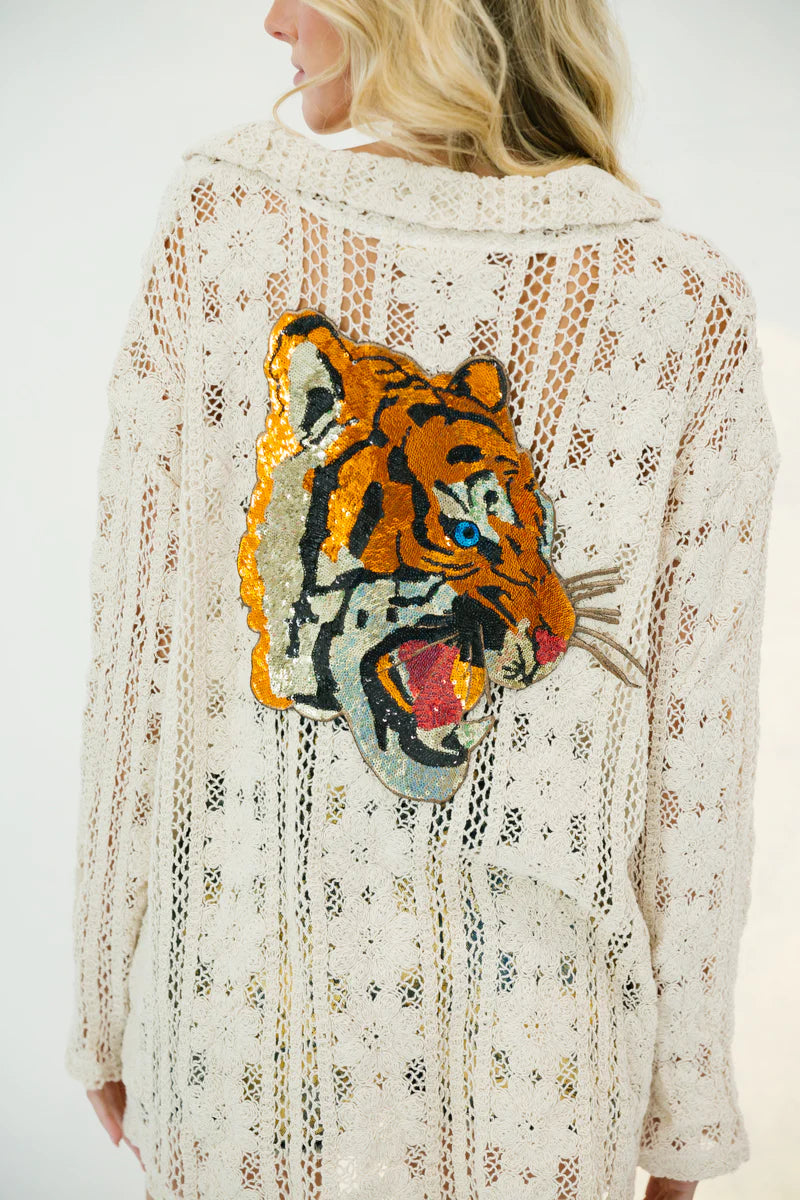 Sparkling Sequin Tiger Head Sew-on Patch