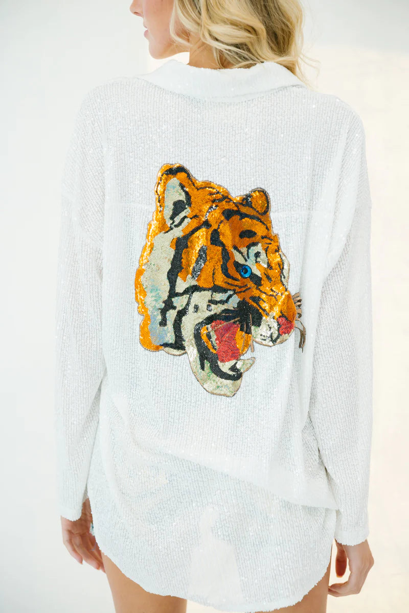 Sparkling Sequin Tiger Head Sew-on Patch